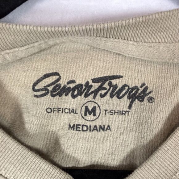 Vintage SENOR FROG’S T Shirt Beige Graphics Surfer Frog Beach Setting - Picture 7 of 7